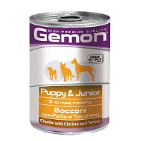 Gemon Dog Puppy & Junior кусочки курицы с индейкой, 415 гр